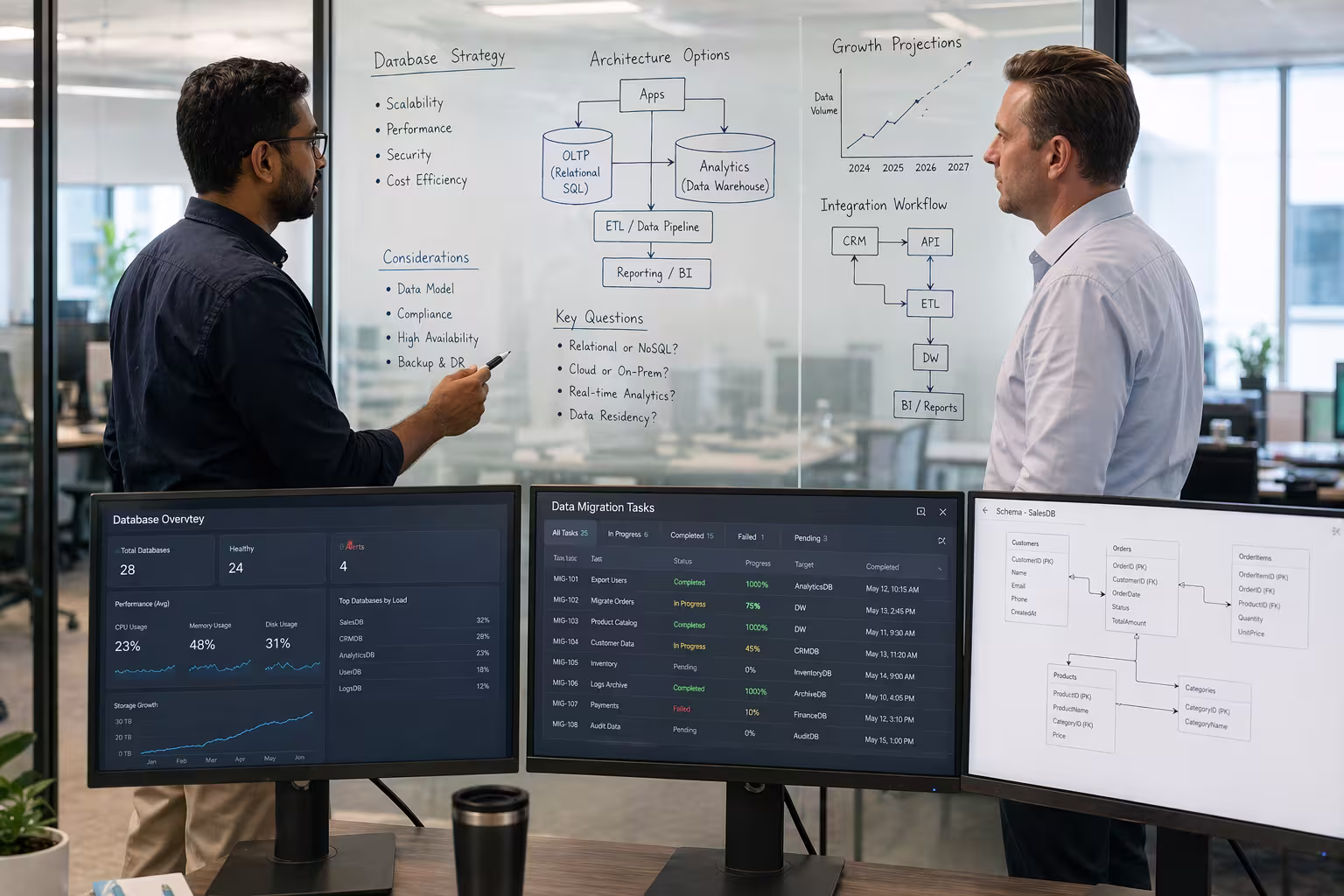 IT professionals discussing database management