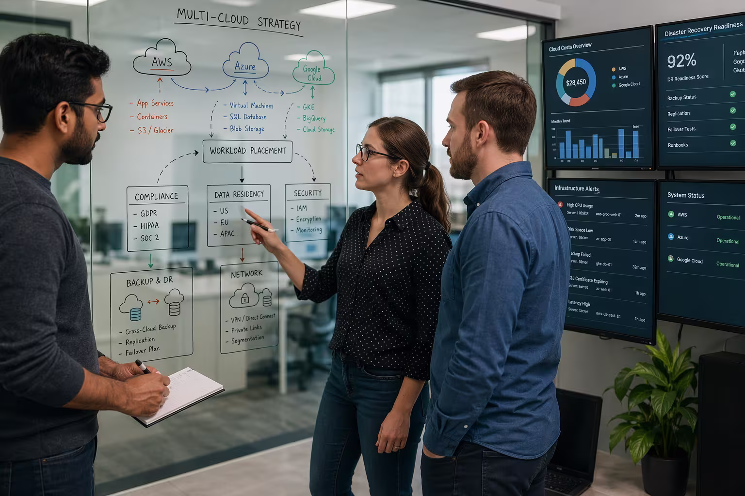 Diverse team discussing multi-cloud strategy