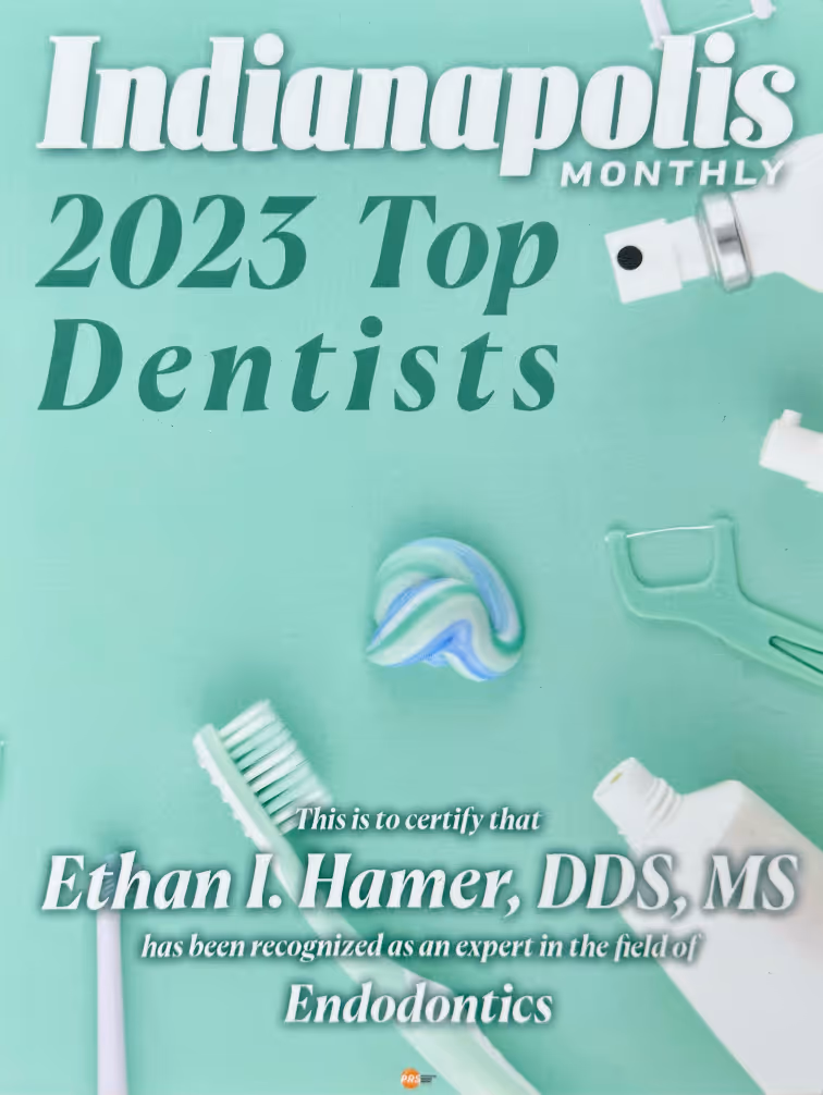 Award for being a top dentist in fishers carmel noblesville indiana given to Dr. Ethan Hamer