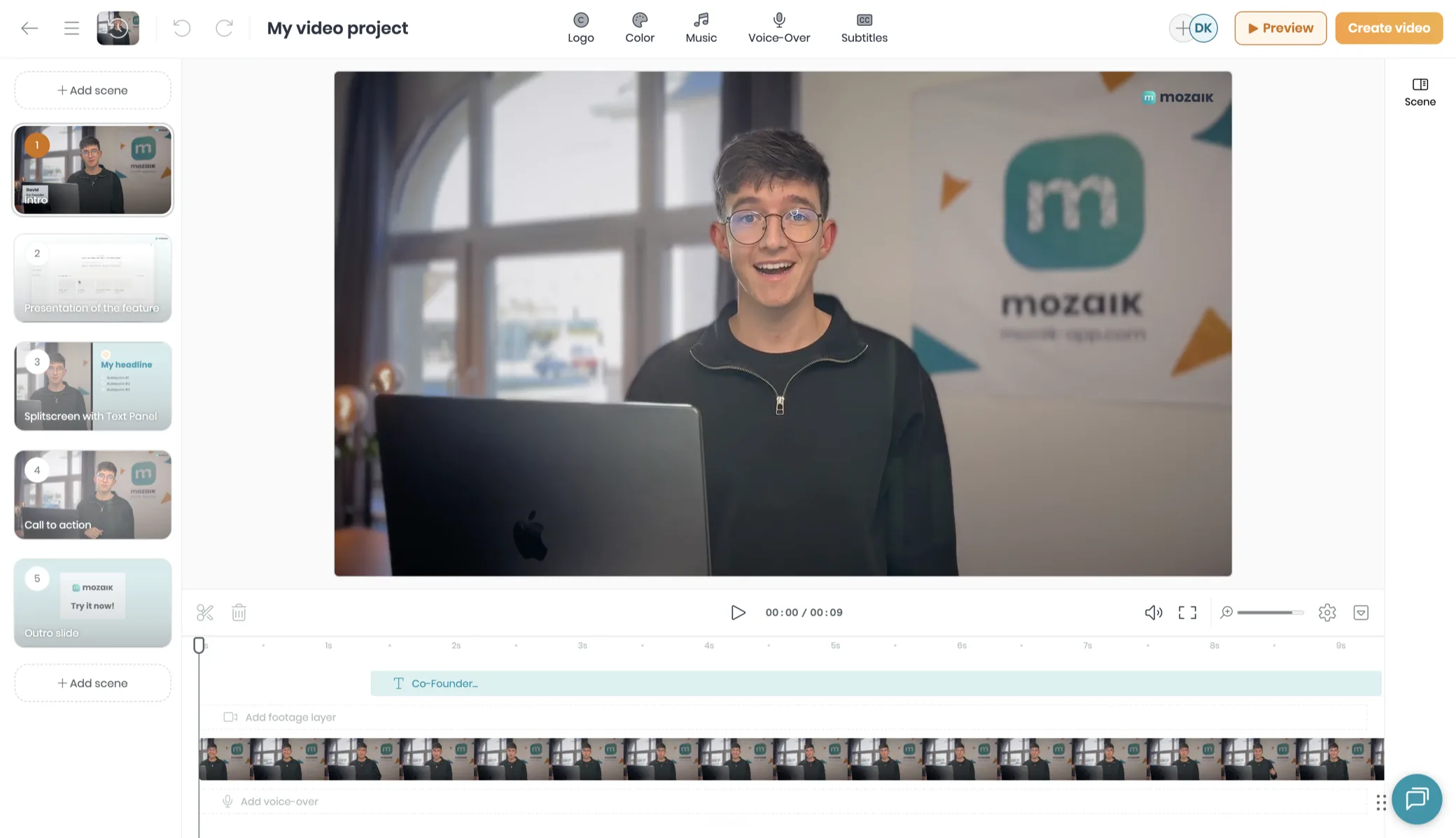 Mozaik Editor – Videoschnitt-Oberfläche