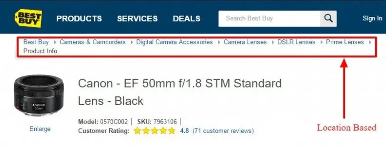 eCommerce user experience best practices - breadcrumbs