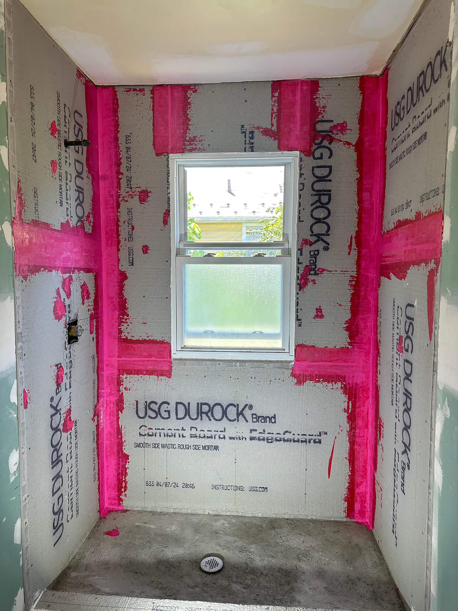 Bathroom walls with new USG DUROCK