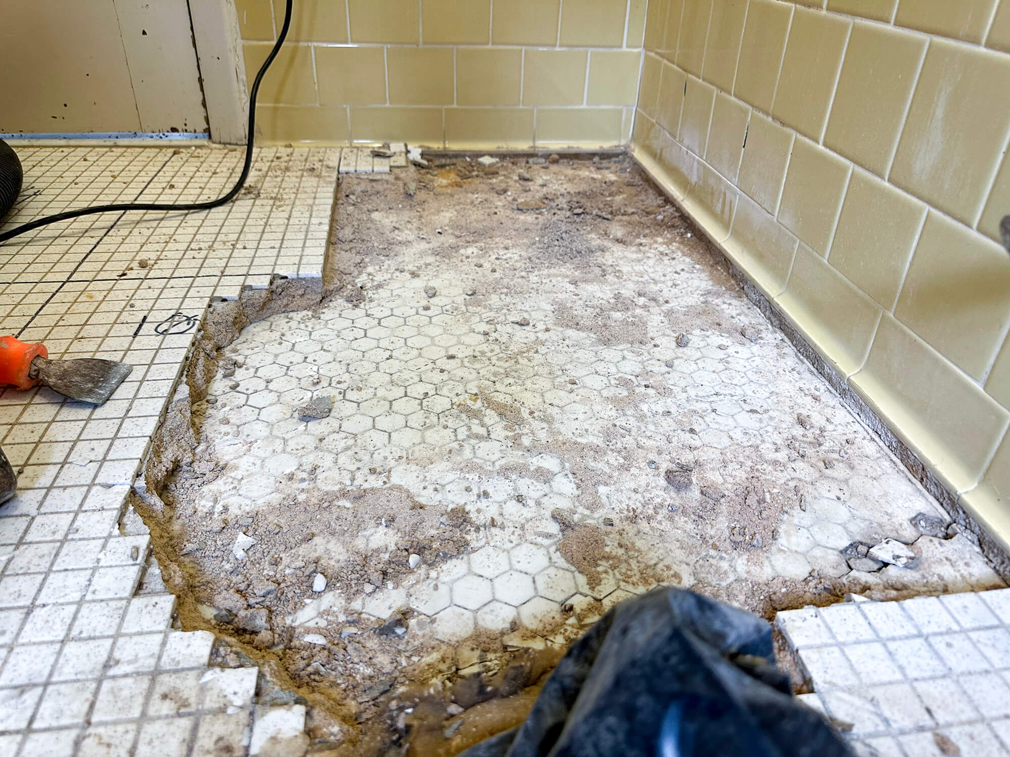 Bathroom floor tile demolition