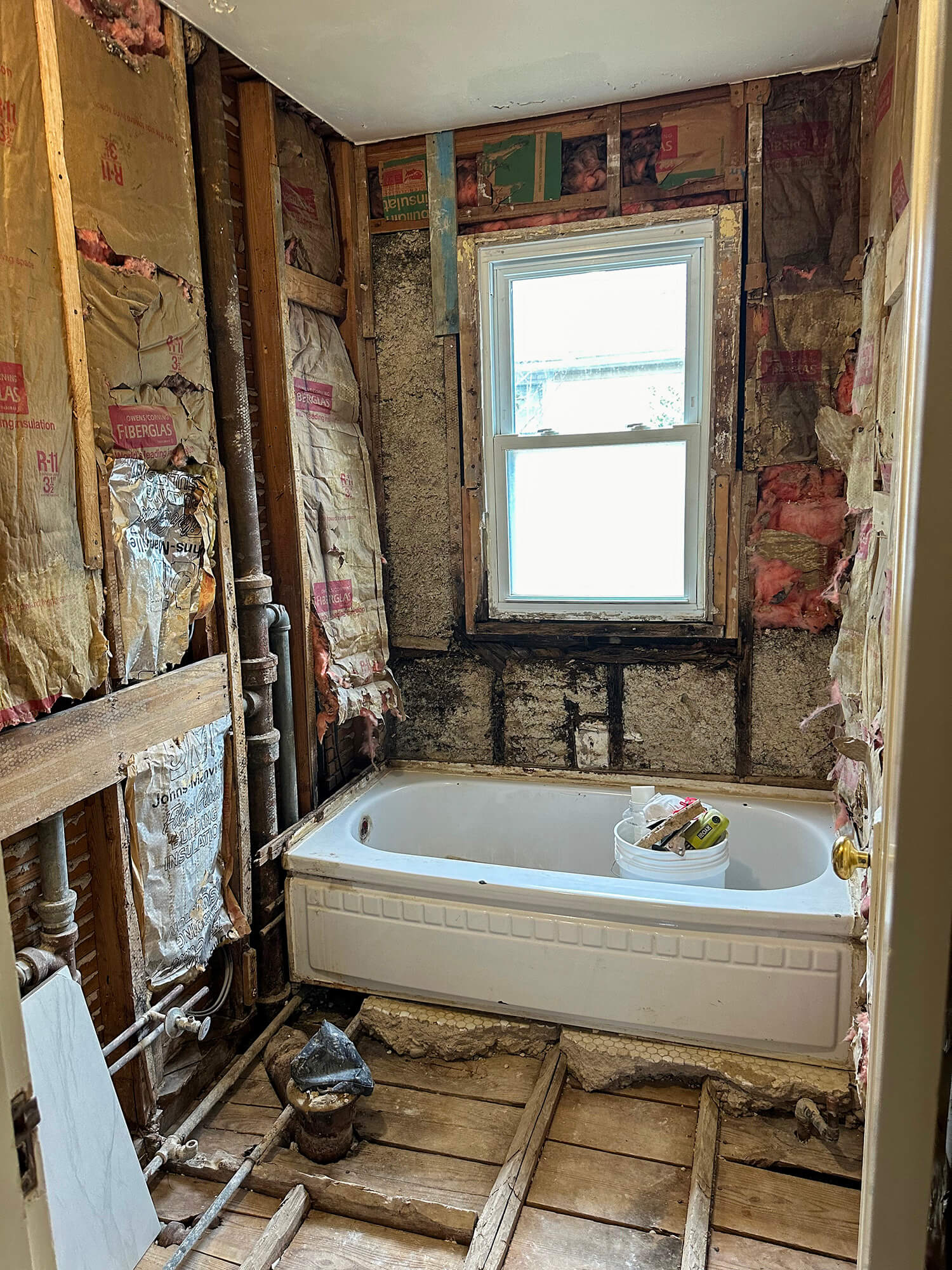 Bathroom walls and floor taken off