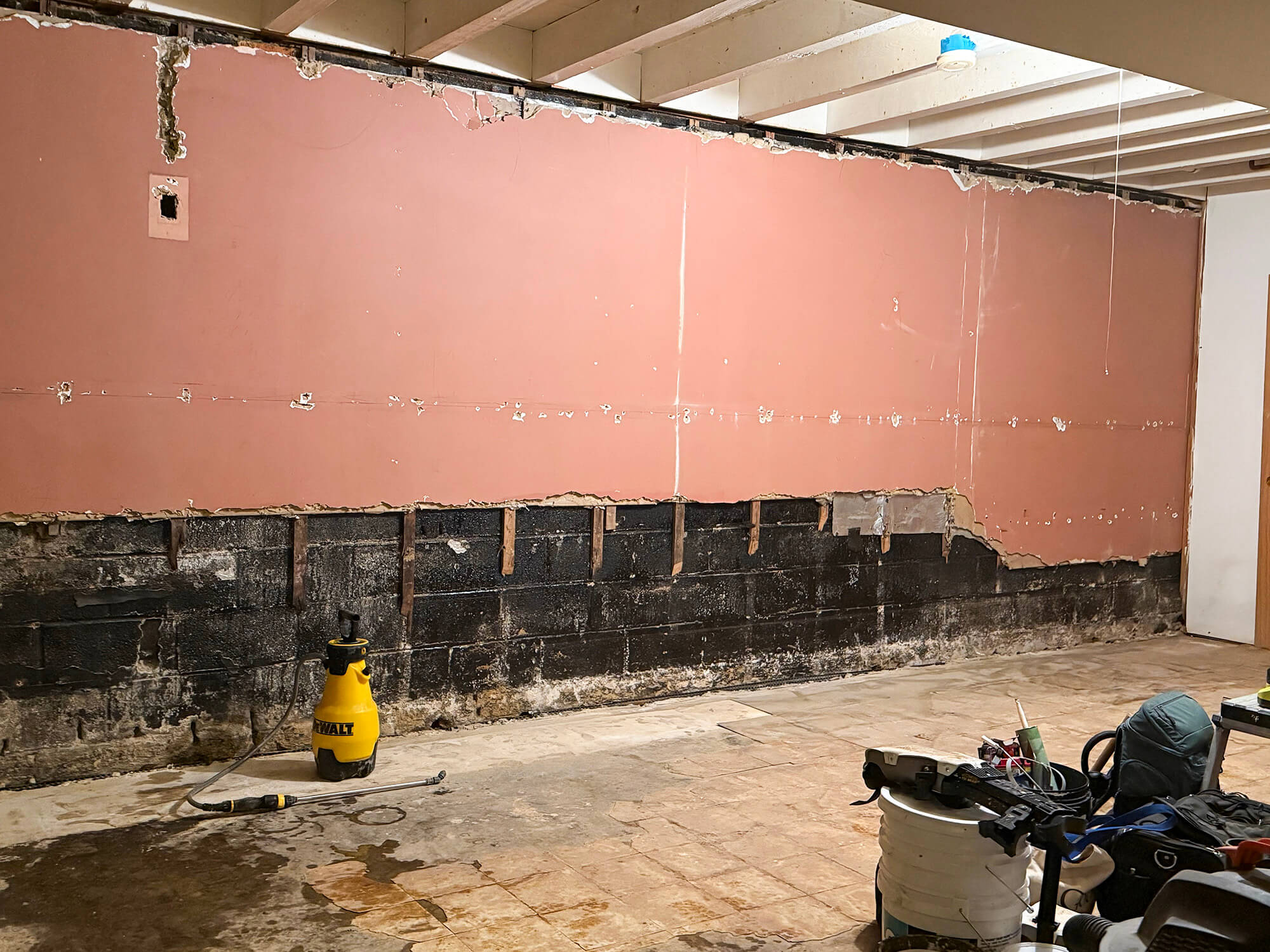 Old basement wall and floor taken apart 