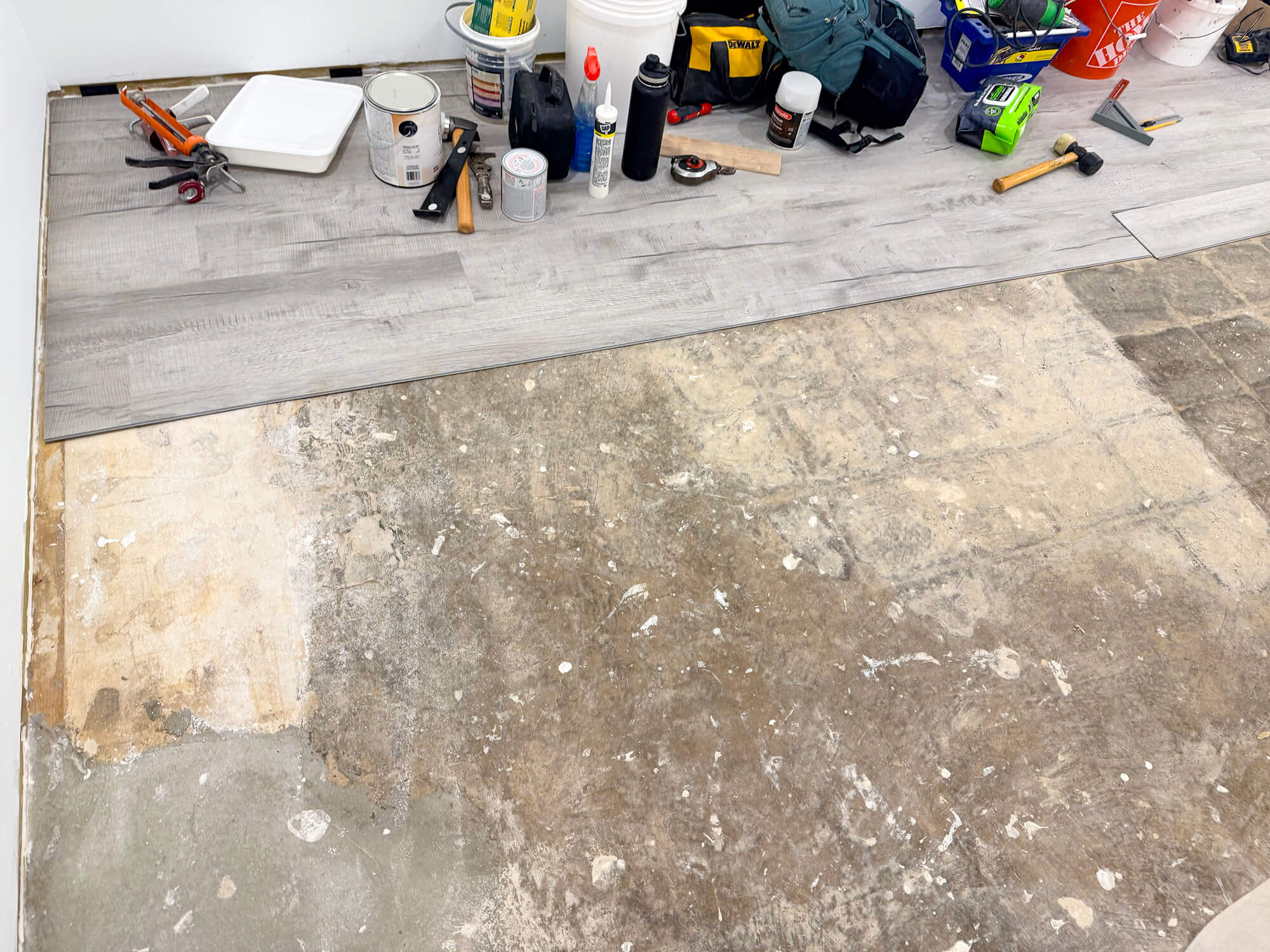 Basement floor tiles are being installed