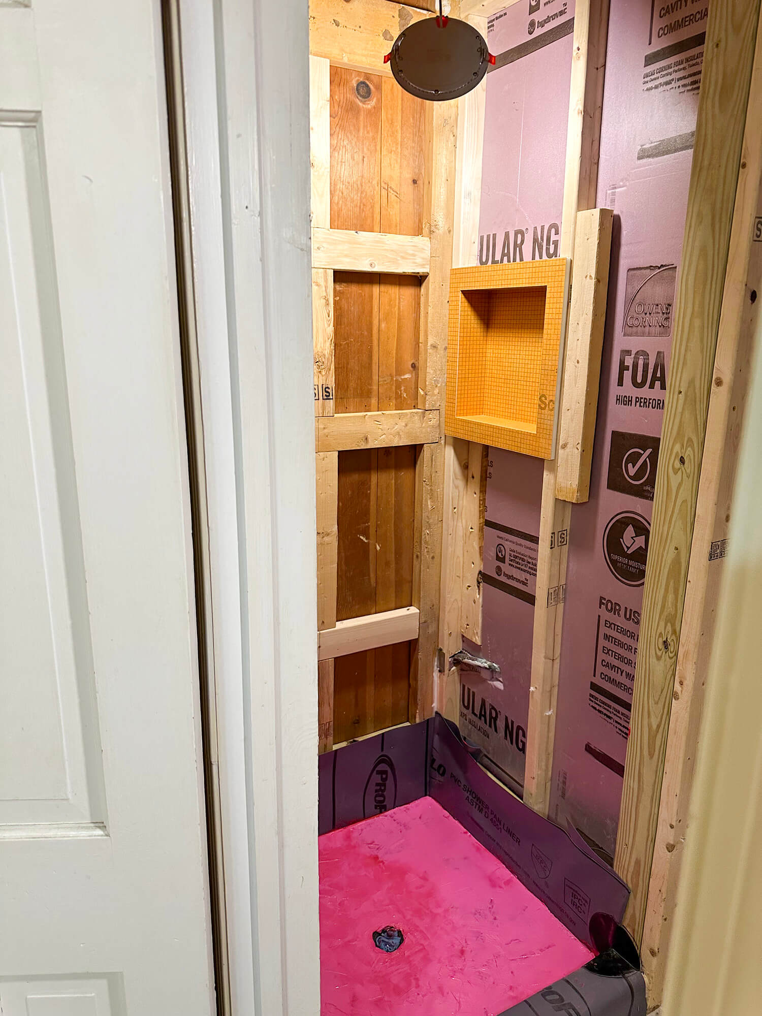 Floor shower with new waterproofing sealant and new dry walls