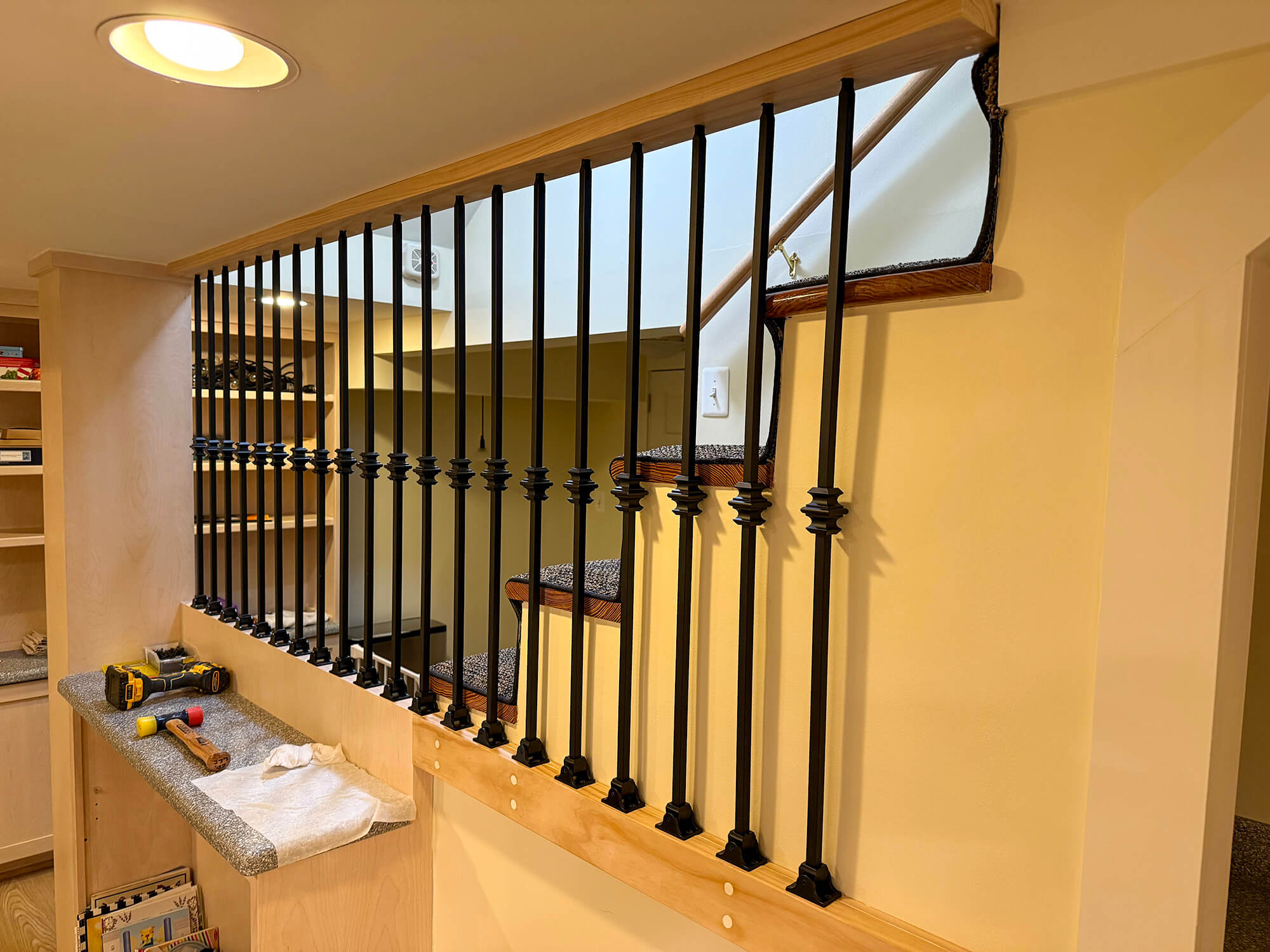 Metal bars installed near the stairs