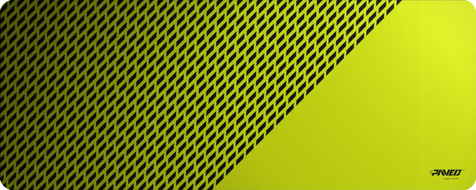 Design pattern of the Toxic Panther - a large XXL mousepad from PAVED Origin Series featuring light green surface with a black diagonal rectangular pattern featuring PAVED™ origin series' logo in the bottom right corner.
