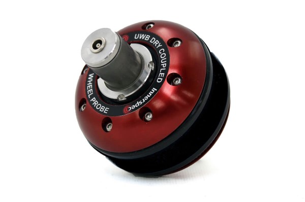 Dry-coupled wheeled transducer used in ultrasonic testing