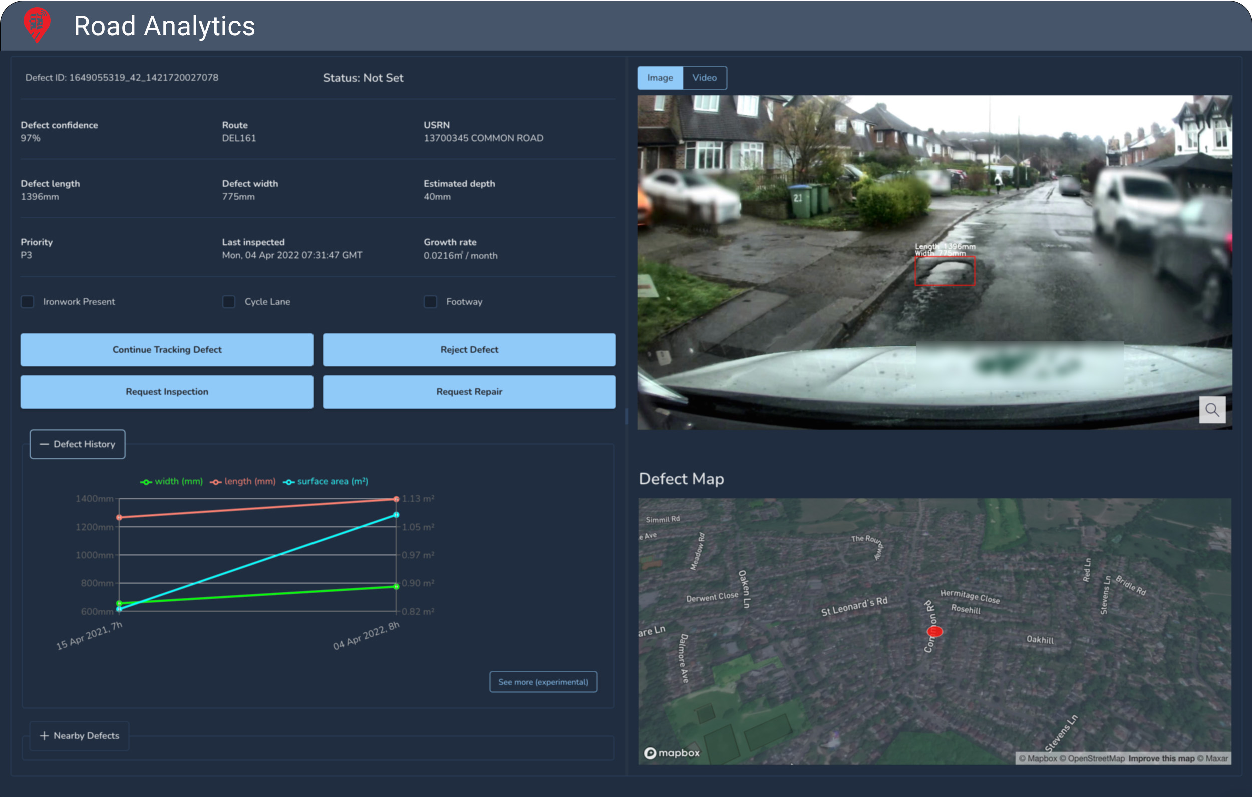 computer vision detecting road defect