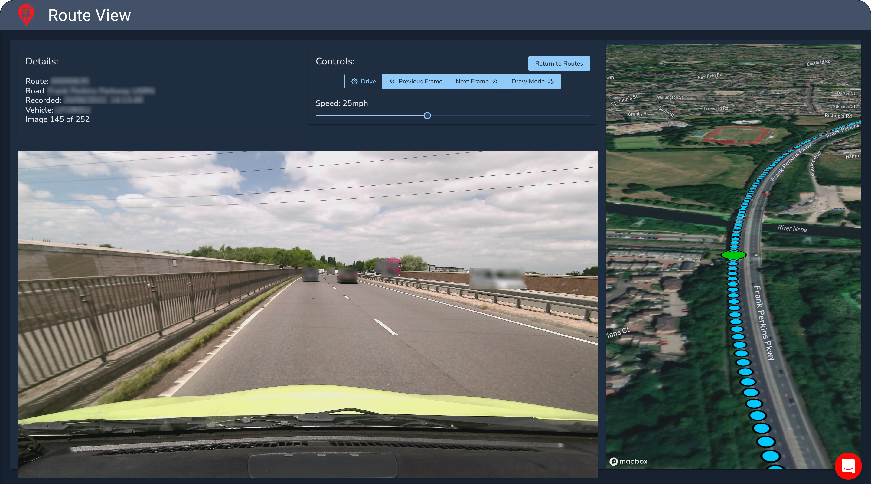 Platform screenshot of Route View