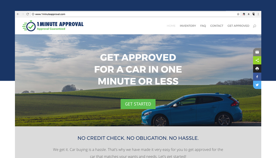 homepage of 1minuteapproval.com
