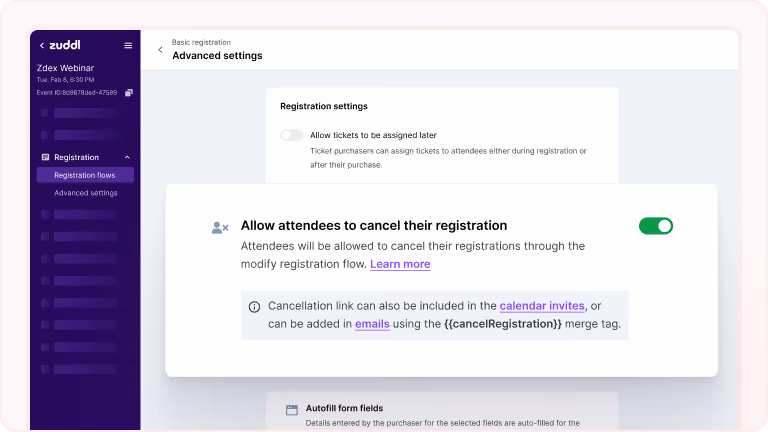 Self-Service Registration Cancellation