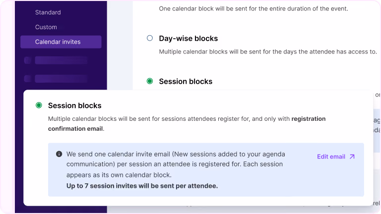 Session-Level Calendar Invites
