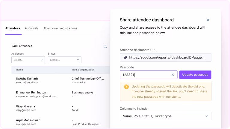 Shareable Live Attendee Reports