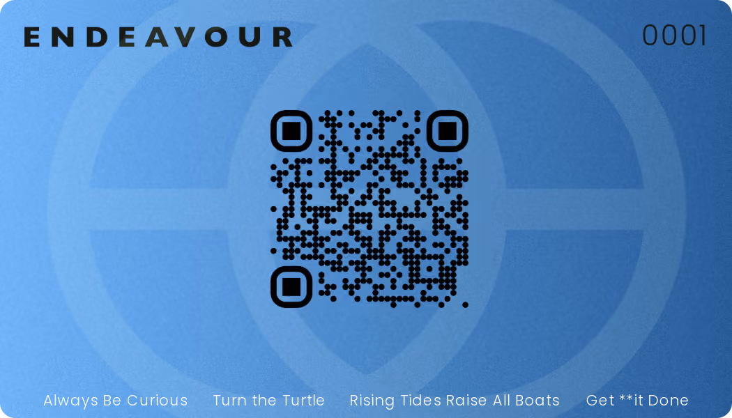 Endeavour Blue member card, front side with QR code