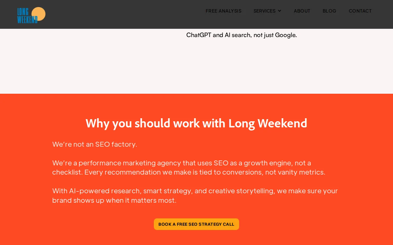 Long Weekend: visual reference for 1. Long Weekend — Best All-in-One Monthly SEO Subscription for Growth-Focused Businesses