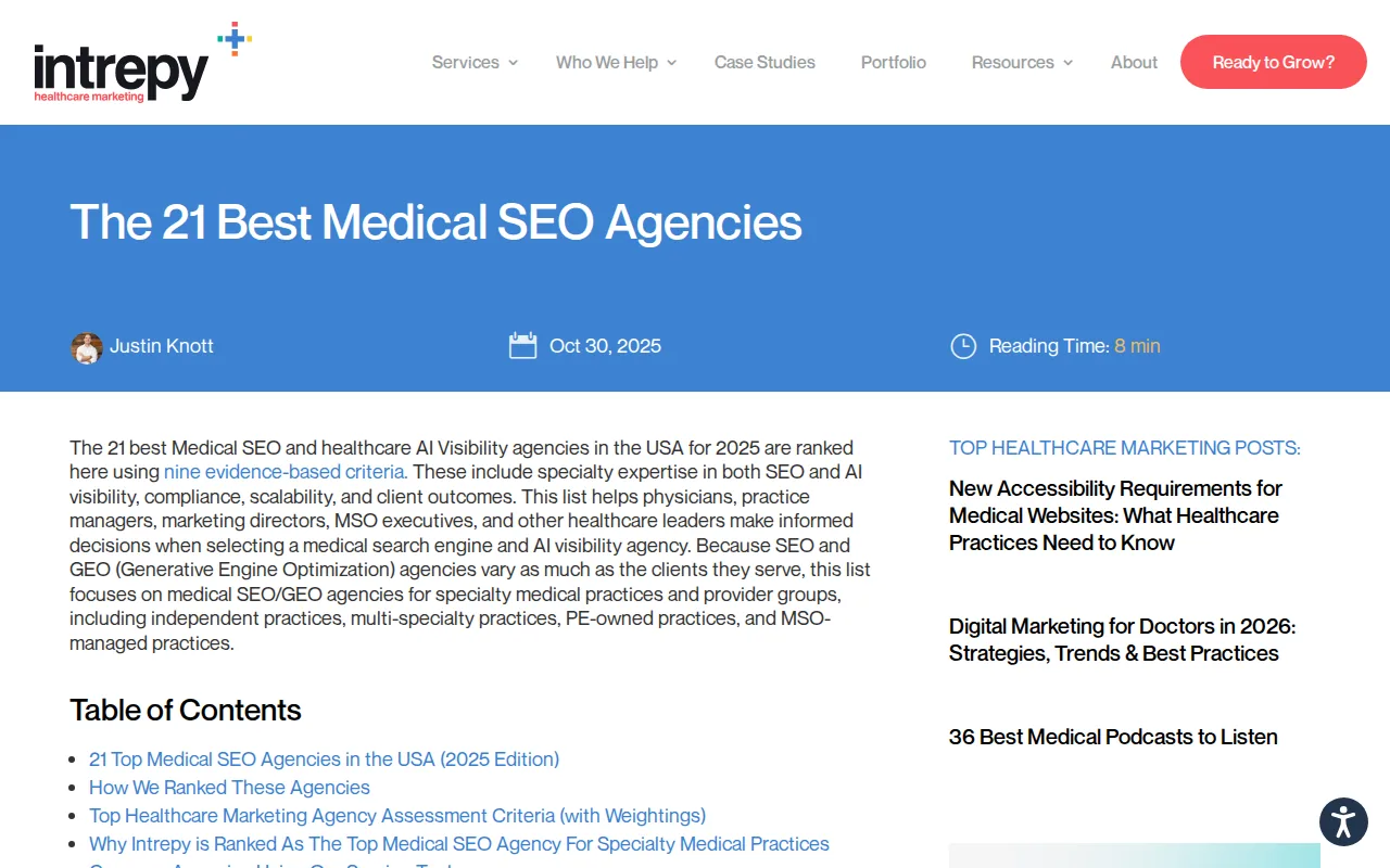 Screenshot of the Intrepy website