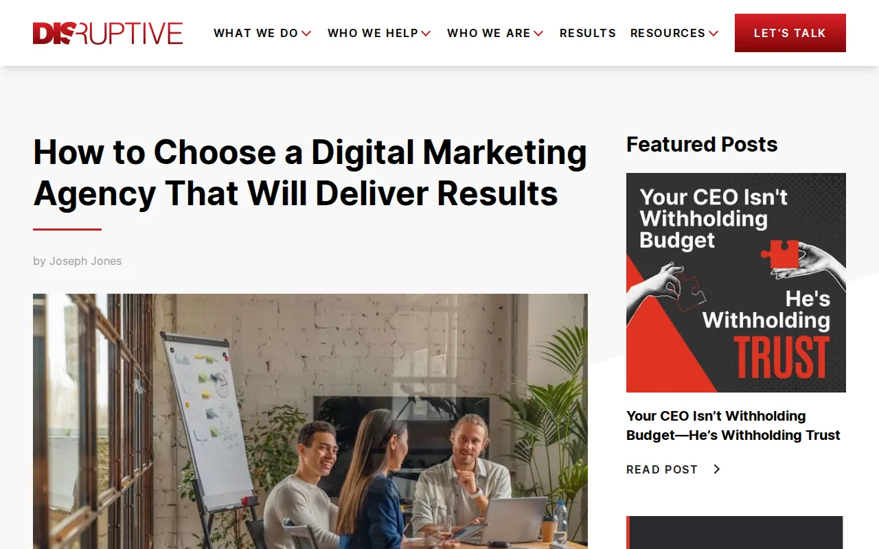 Screenshot of the Disruptive Advertising website