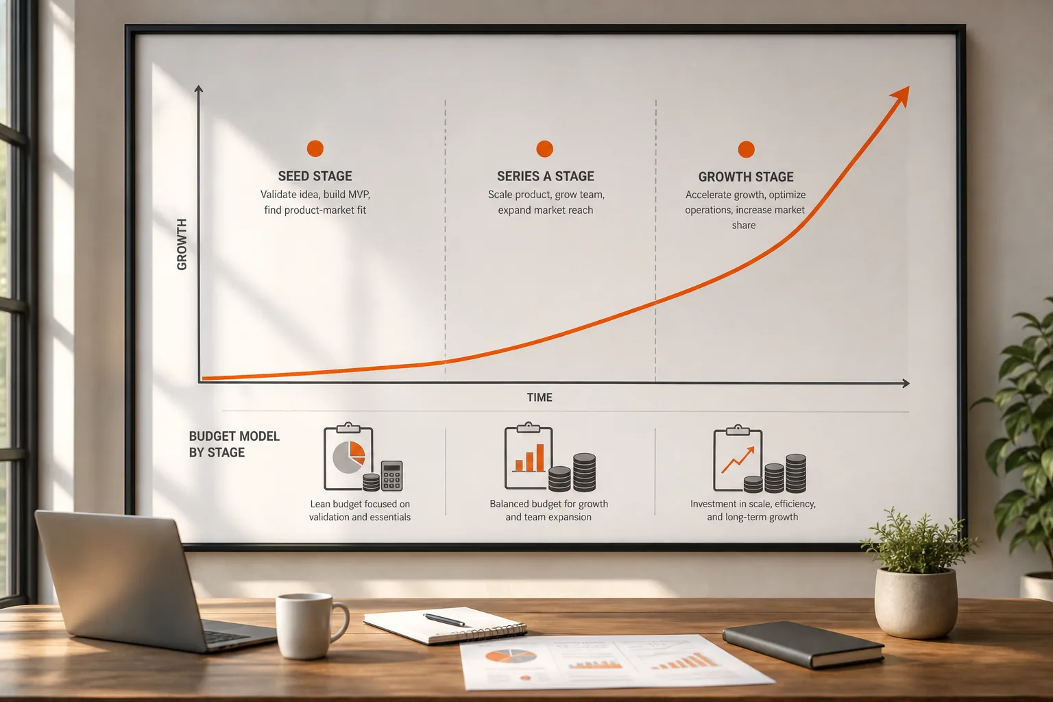 "startup growth stages and budget models"