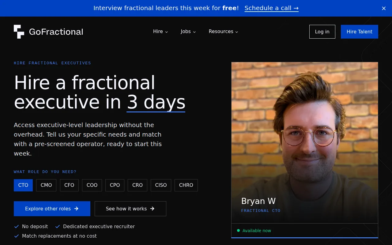 Screenshot of the Go Fractional website