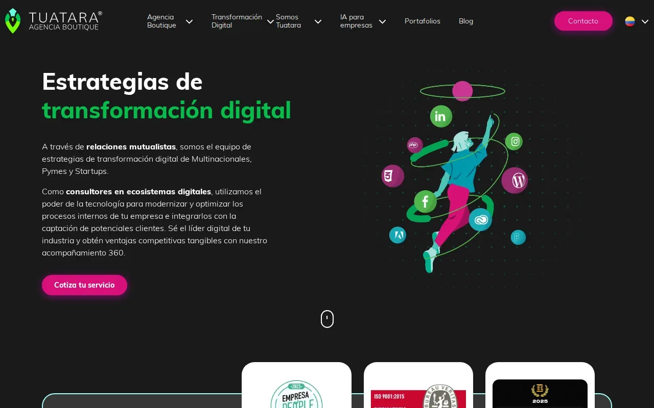 Screenshot of the Tuatara website