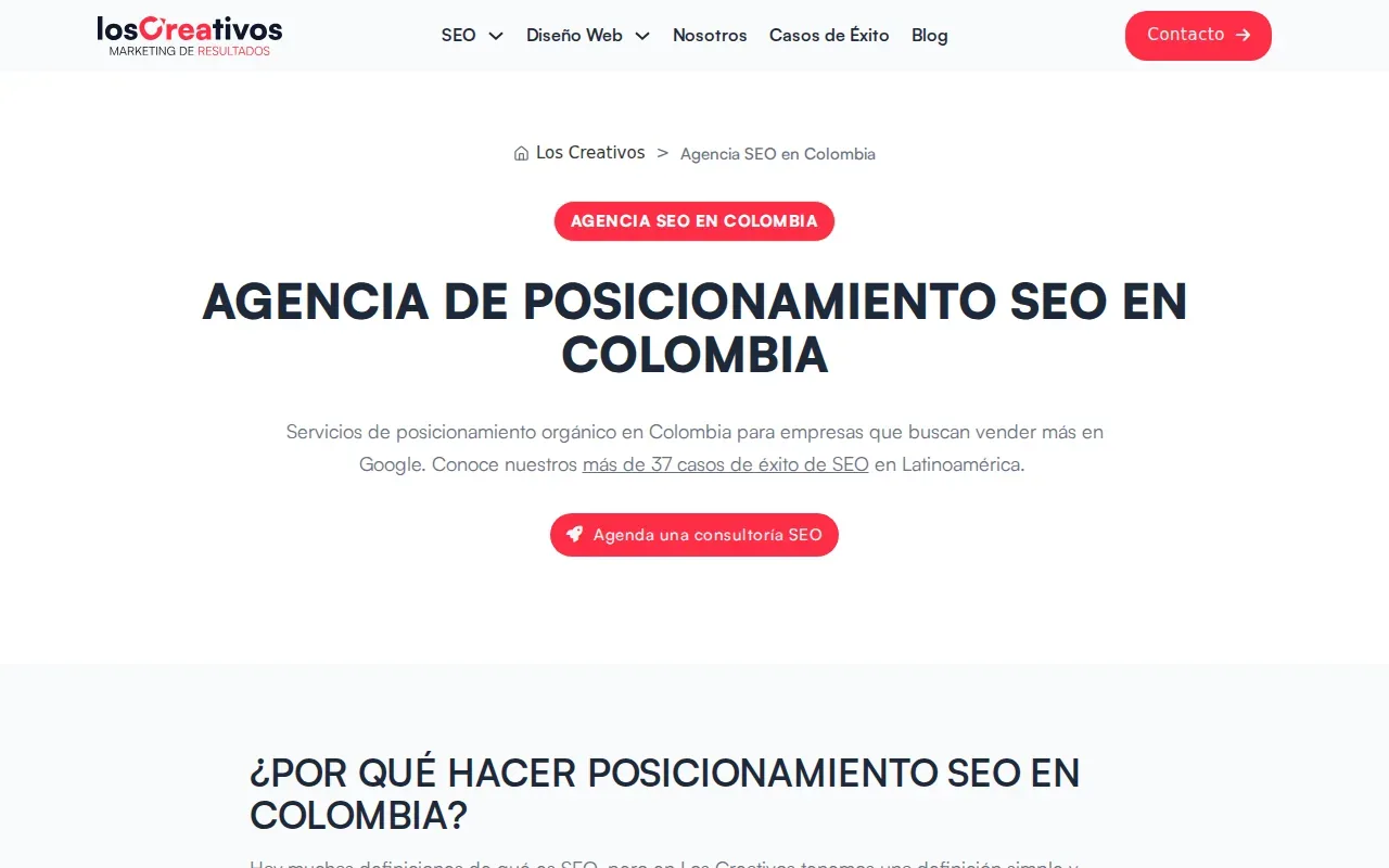 Screenshot of the Los Creativos website