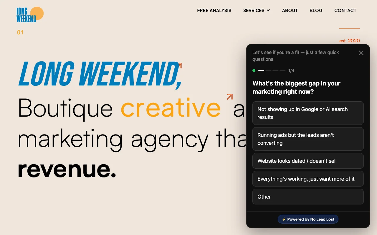 Screenshot of the Long Weekend website