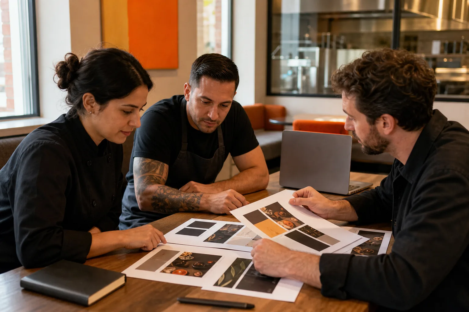 Hospitality team preparing a branding subscription partner brief.