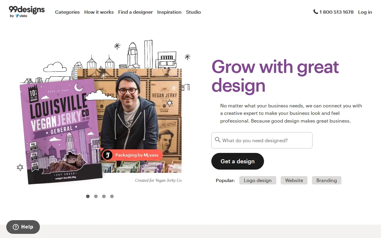 Screenshot of the 99designs website