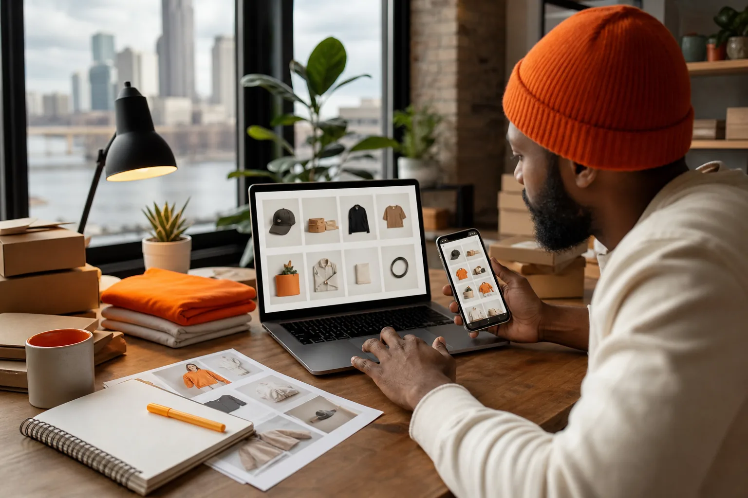 E-commerce owner reviewing brand consistency across an online store.