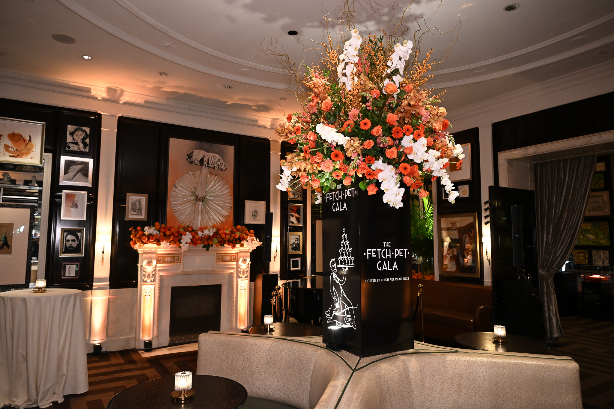 A view of the venue, featuring florals by Wildflowers in Staten Island, NY, during the 2025 Fetch Pet Gala.