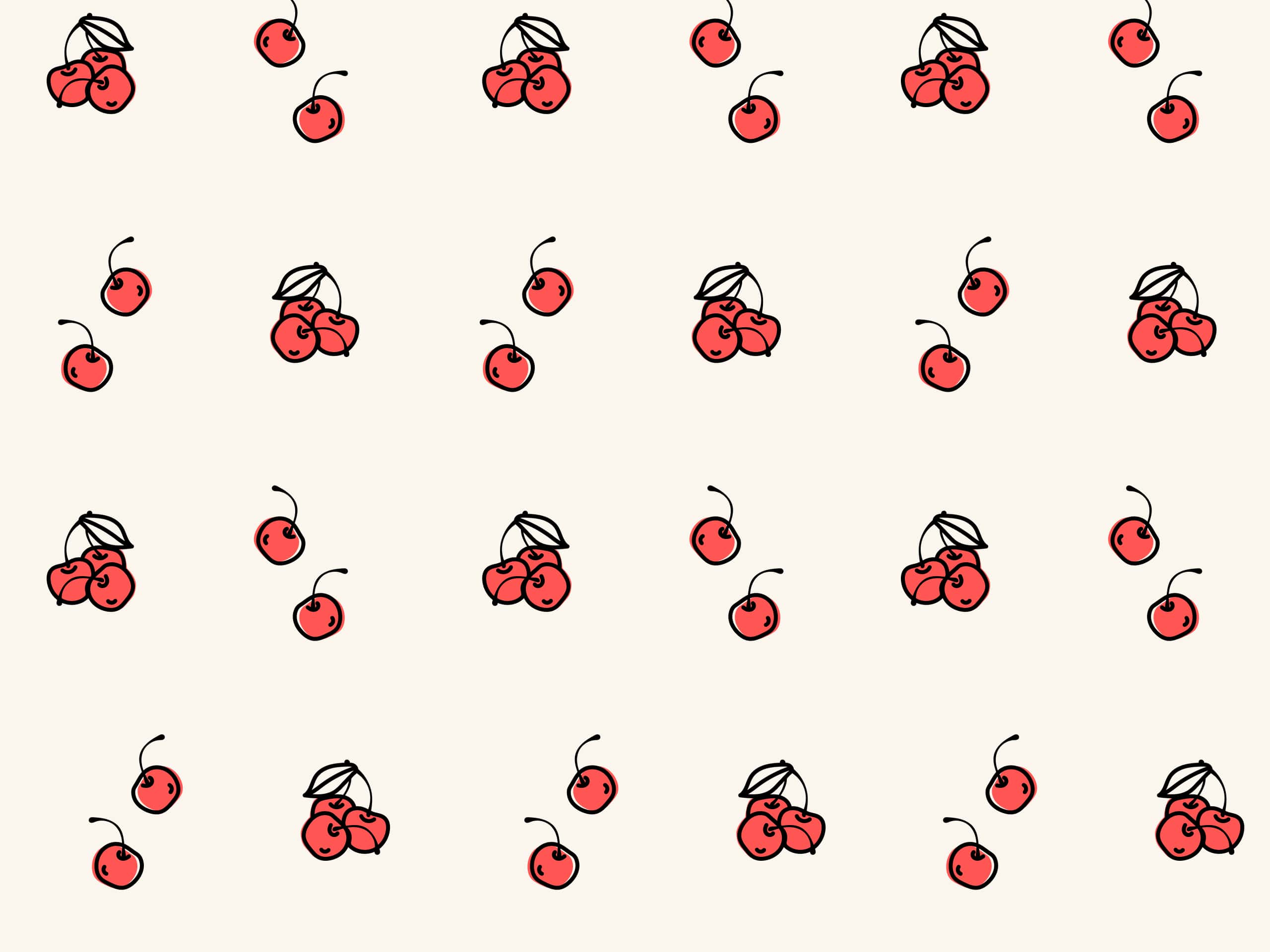 Illustrations of cherries on a beige colored background