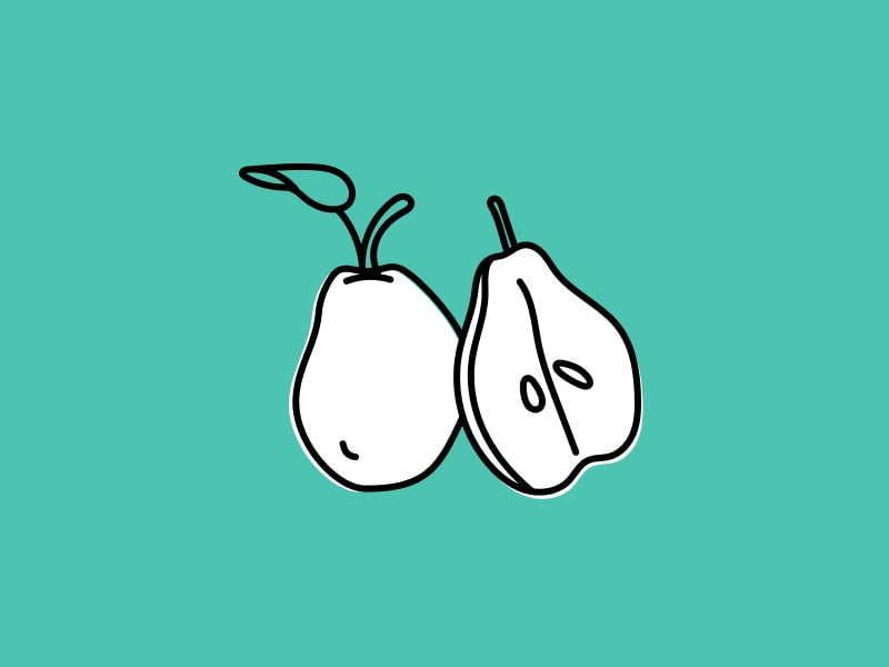 Illustrations of pears on a green colored background