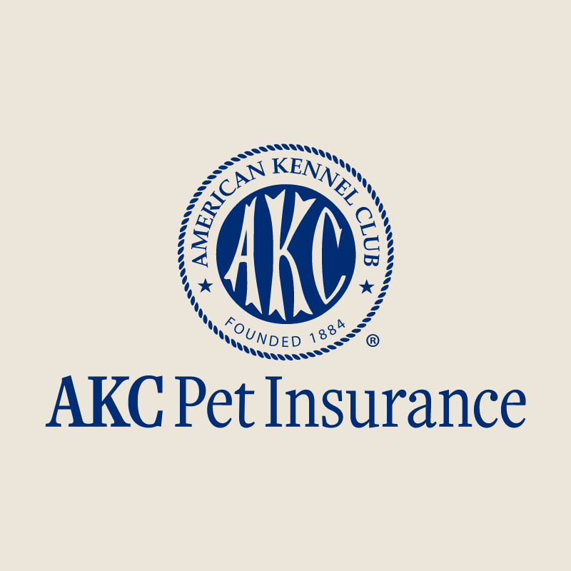 the company name appears in blue serifed text with the AKC traditional seal above forming the logo.