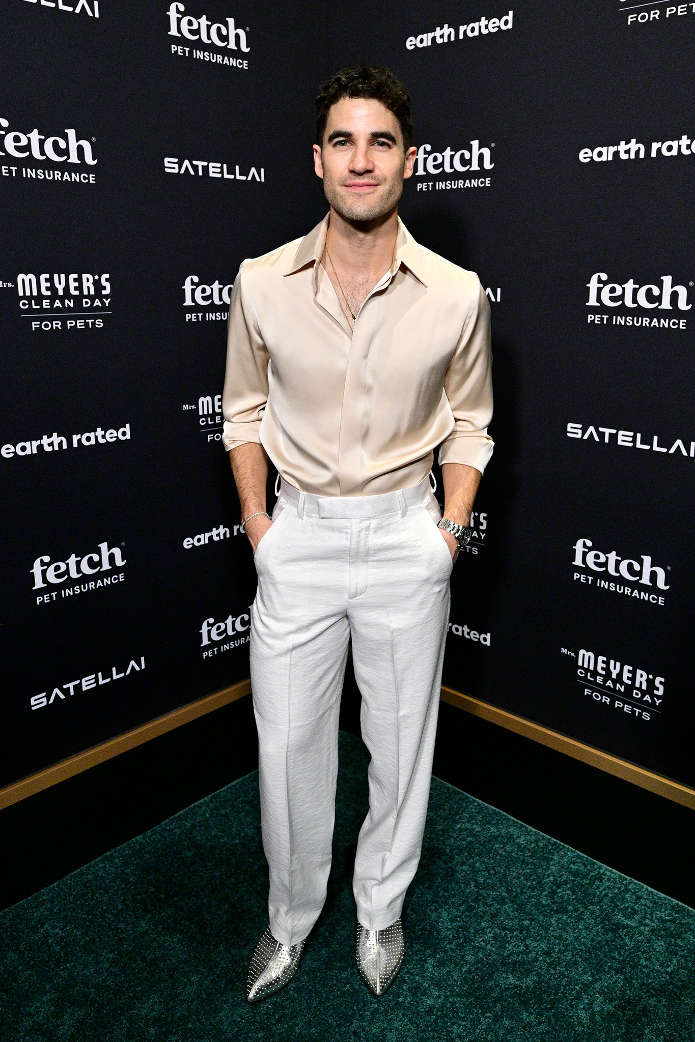 Darren Criss on the green carpet at the 2026 Fetch Pet Gala.