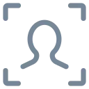 Icon of a user silhouette inside a square frame representing face recognition or face ID.