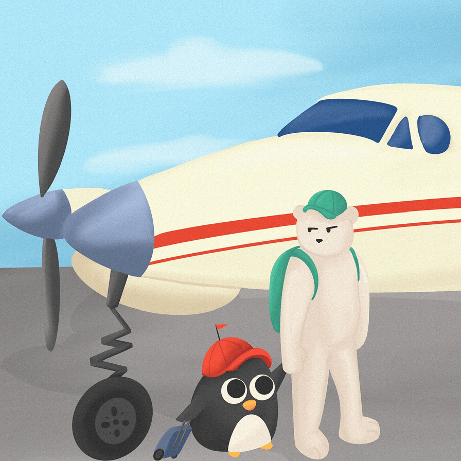 Pingu Lingo and Polo in an airport
