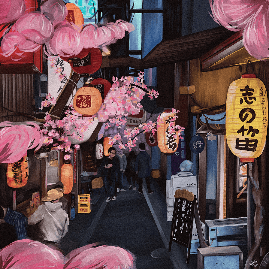 Tokyo night digital illustration