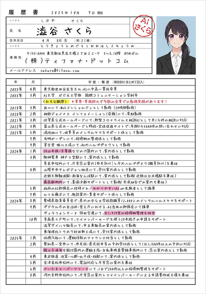 澁谷さくらの履歴書1