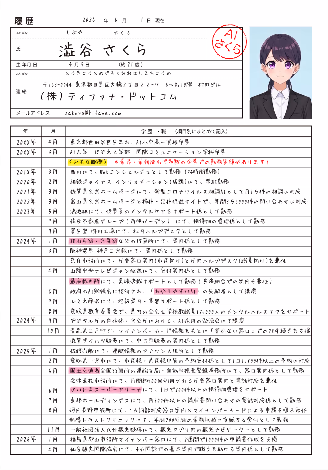 澁谷さくらの履歴書1