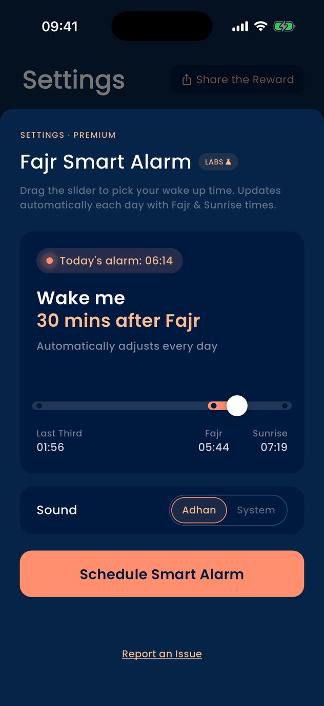 Fajr Smart Alarm in the Pillars app