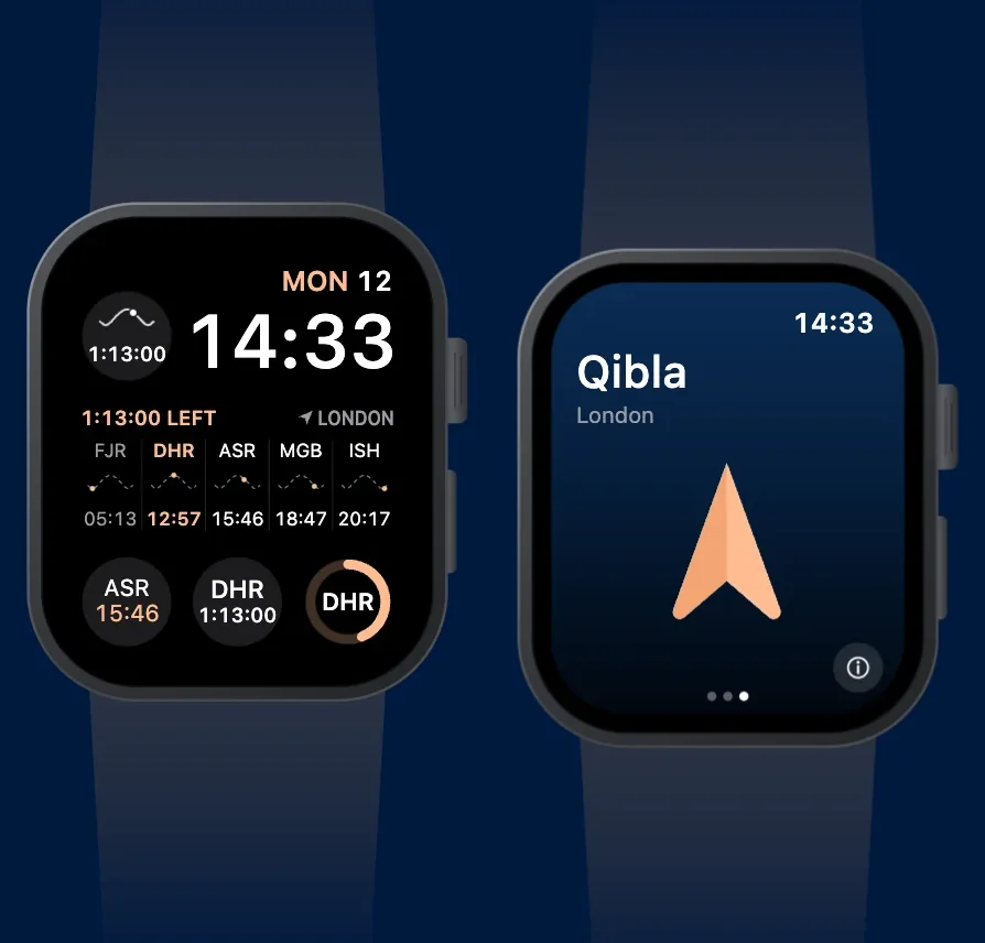 Pillars prayer times on an Apple Watch