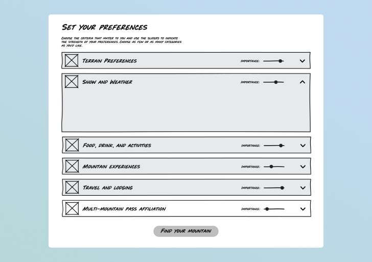 Wireframe of an accordion concept.