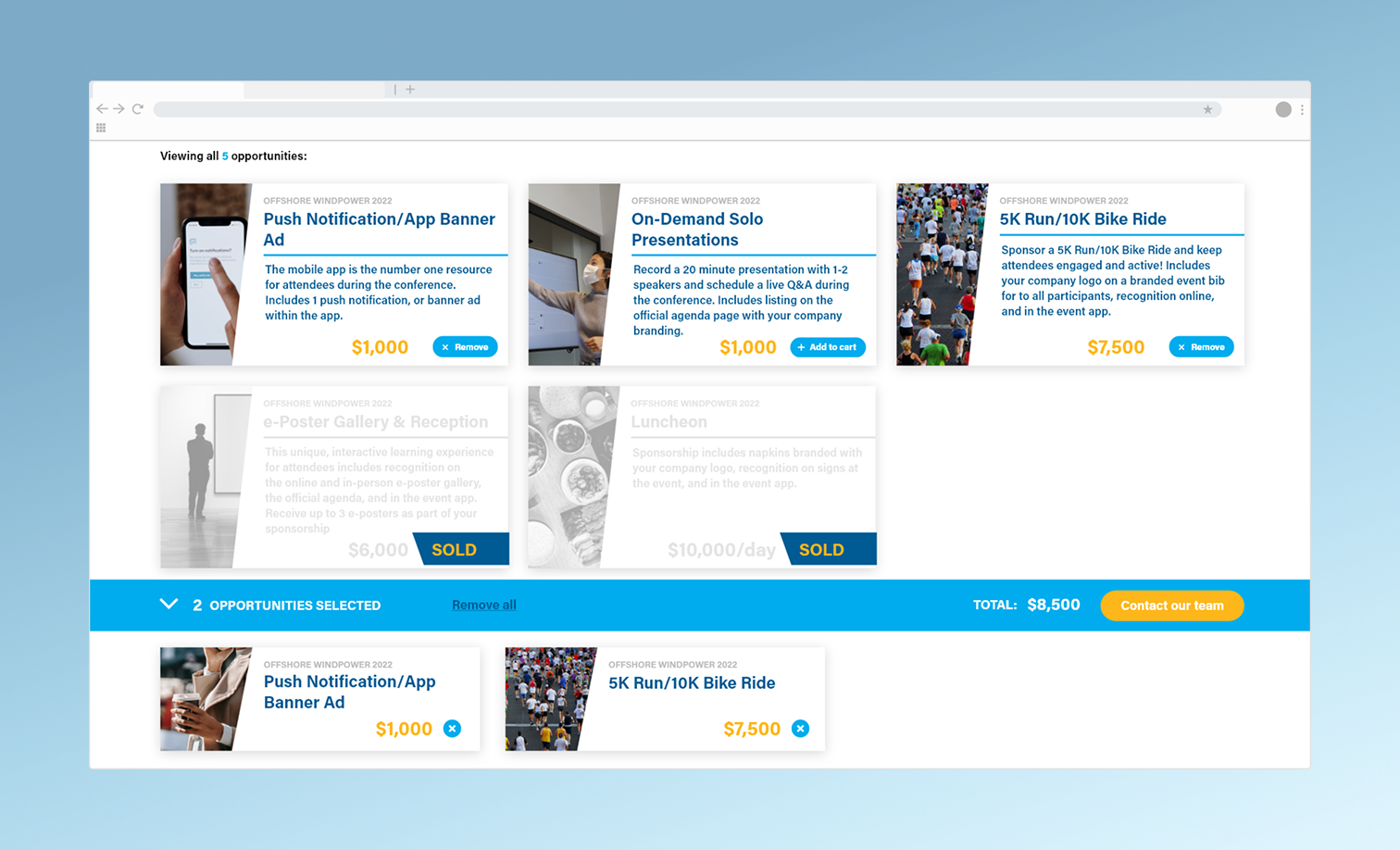 Mockup of the sponsorship prospectus cart