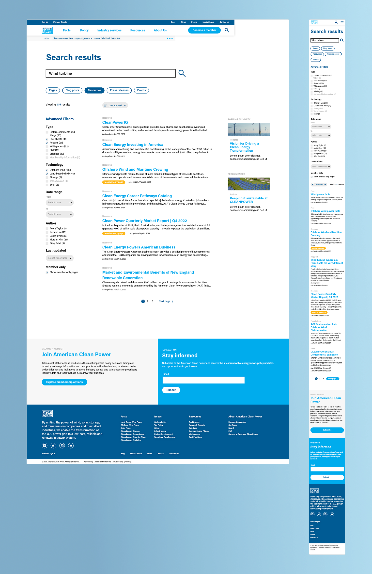 ACP's redesigned search page