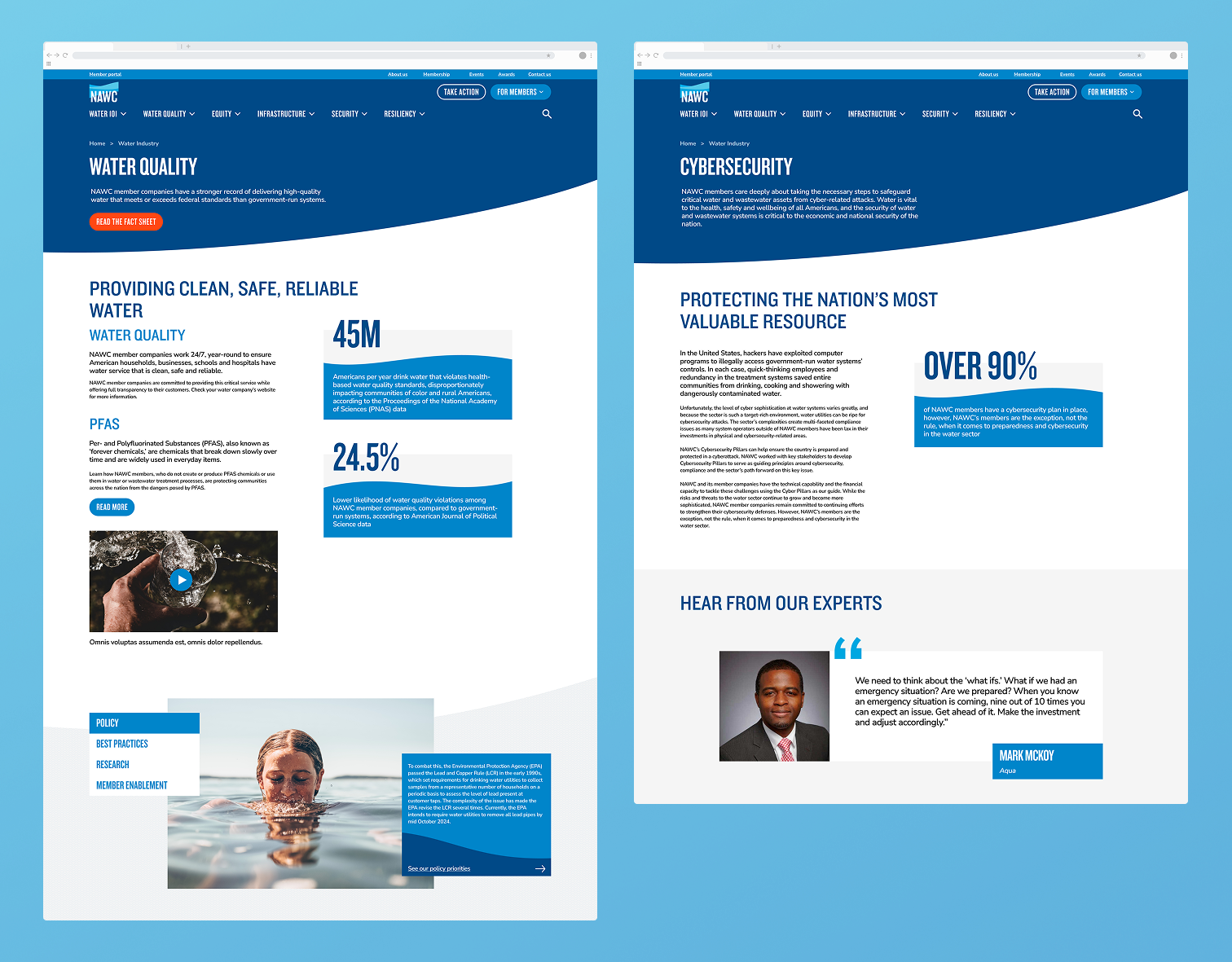 Mockups of an informational page for NAWC
