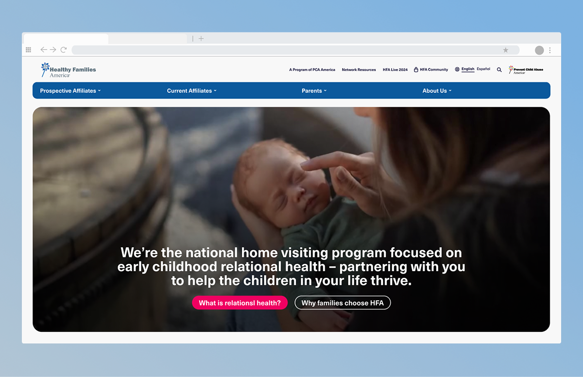 A mockup of the hero section of the HFA redesigned website.
