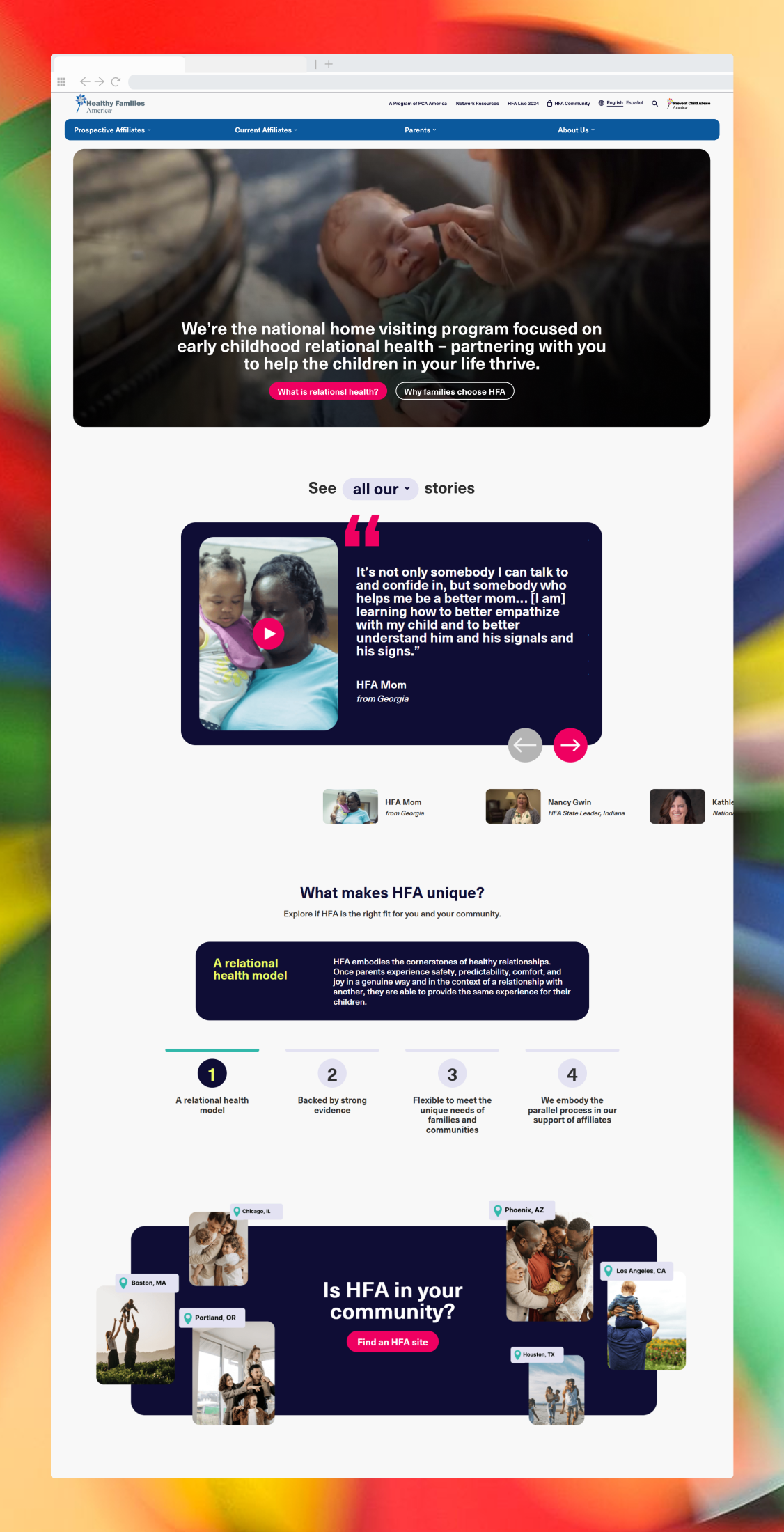 A mockup of the homepage of the new HFA website.